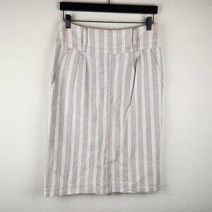 Free People Linen Cotton Blend Juniper Striped Midi Pencil Skirt sz 8